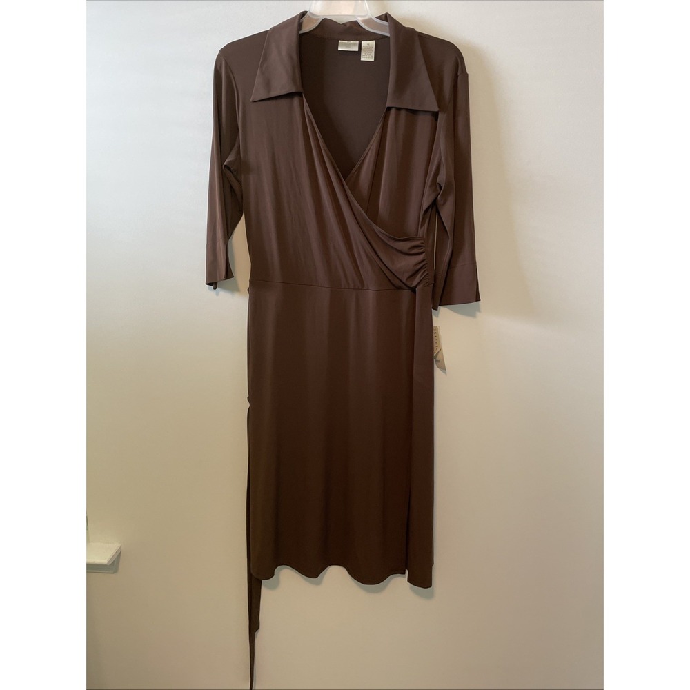 Erika Size 14 Brown Wrap Midi Dress Collared Career NWT